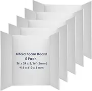 Trifold Poster Board Foam Core 24 x 36 x 3/16"(5mm) - 5 Pack - Tri Fold Posters Display Board, Acid Free, Double Sided, Posterboard Foamboard for Mounting, Prints, Art, Presentation and Projects