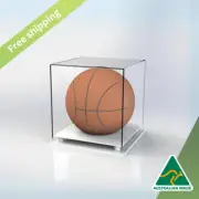 Basketball Display Case, WHITE Base, Clear Acrylic Perspex - Ball Memorabilia
