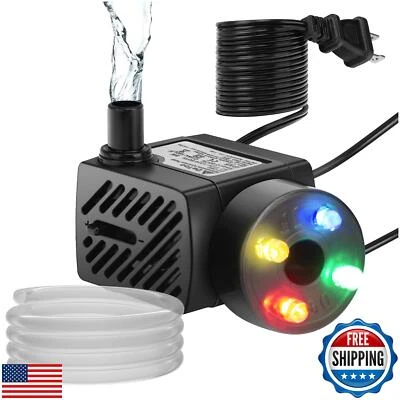 DaToo Mini Submersible Fountain Water Pump With LED Light 50GPH 3W Small Ultr