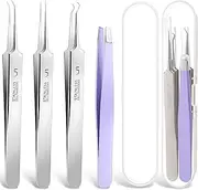 4 Pcs Blackhead Remover Tools Pimple Popper Tool Kit Comedones Extractor Acne Removal Kit for Blemish Black Head Remover for face Risk Free Treatment for Whitehead Popping (Silver Purple)
