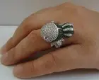 LARGE GUPPY FISH RING 8 CT LAB SIMULATED DIAMOND/ EMERALD 925 STERLING SILVER