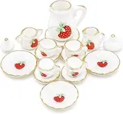 Odoria 1/12 Scale Dolls House Miniature Tea Sets 15Pcs Dollhouse Accessories, Strawberry