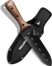 ROYTOA Hori Hori Garden Knife, Sheath Garden Tools for Weeding, Planting, Digging, 7" Stainless Steel Blade with Cutting Wire, Walnut Wood Handle with Full Spike and Fur
