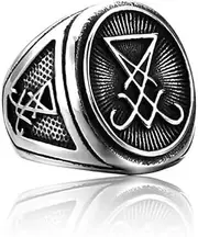 [Ymall] Vintage Gothic Sigil Ring, Lucifer Satan Signet Design, Silver-Toned Metal