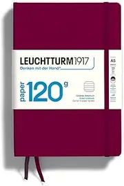 LEUCHTTURM1917 363536 Notebook Medium (A5), Edition 120, Hardcover, 203 Numbered Pages, Port Red, Ruled with 120g/sqm Paper