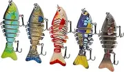 TENOL 5Pcs Fishing Baits with Hook Fishing Supplies Slow Sinking Artificial Baits Bass Lures for Outdoor River Freshwater