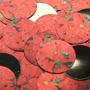 Round Sequin 1.5" Red Poinsettia Flowers Floral Metallic