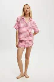 [Body] Body - Flannel Short Sleeve Shirt And Short Sleep Set - Robbin check/cherry pop L ROBBIN CHECK/CHERRY POP