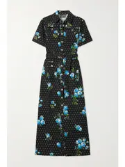 [RICHARD QUINN] RICHARD QUINN - Belted Printed Denim Midi Shirt Dress - Black - UK 10 UK 10 Black