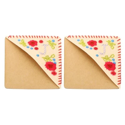 2pcs Corner Bookmark,Letter Book Mark Personalized Embroidered,Beige Red,J