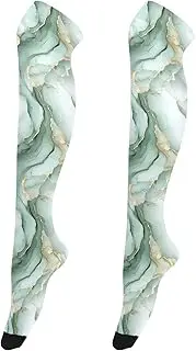 [FRODOTGV] Marble White Sage Green Women Thigh Socks Lightweight Long Boot Stockings for Ladies Over Knee High Socks, Marble White Sage Green
