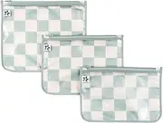 [Tiny Twinkle] Mess-proof Travel Bags, Airline Compliant, Zipper Closure, Clear Front Pouch, Diaper Bag Packing, Toiletry or Cosmetics Organizer 3 Pack Set (Sage Checkers)