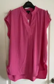 WOMENS PINK BUTTON UP V NECK PRETTY SLEEVELESS TOP- SIZE 16-BNWT