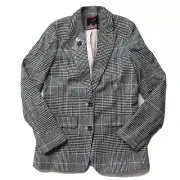 NWT J.Crew Tall Boyfriend Blazer in Black White Plaid Italian Wool Jacket 2T