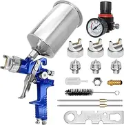 Auto Paint Spray Gun Kit: HVLP Gravity Feed Spray Gun with 1.4mm 1.7mm 2.5mm Nozzles, Air Spray Gun with 1000cc Aluminum Cup & Gauge for Auto Paint, Primer, Clear/Top Coat & Touch-Up