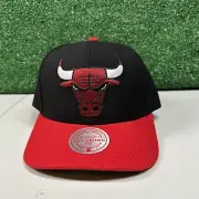 Chicago Bulls Hat Cap Mens Snapback Black Red Mitchell & Ness Pro Crown Fit New
