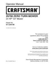 Owners Manual Sears Craftsman Z6700 Zero-Turn 54" Mower - Model 917.204140