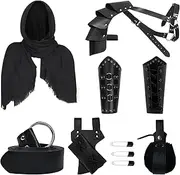 YRTBGD Medieval Knight Costume Accessory Set Including Medieval Leather Belt Retro Headscarf Leather Steampunk Shoulder Armour Arm Guard Belt Bag Sword Frog for Halloween Cosplay