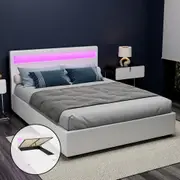 Artiss Bed Frame Queen Size RGB LED Lights Platform Beds White COLE