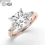 Princess Solitaire Labgrown Diamond Trilogy Ring 18k Rose Gold 3.50 Ct F VS1