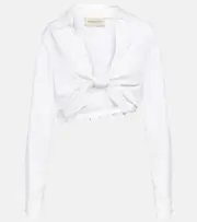[Adriana Degreas] Adriana Degreas Knot-detail linen blend crop top AU 14 white