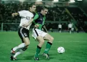 Oliver Bierhoff of Germany Gerry Taggart of Northern Ireland battl- Old Photo