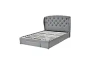 Design Square Modern Designer Fabric Double Tufted Headboard Bed Frame With Drawers Storage - Dark Grey