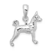 Sterling Silver De-Ani Rhodium-Plated Textured 3D Basenji Dog Pendant