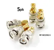 5-PACK Gold Plated SMA Male to BNC Male Plug Coaxial RF Adapter, RF-M124G-5