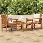 3 Piece Garden Lounge Set with Cushions, Solid Acacia Wood Outdoor Patio Furniture, Cream White Cushions, Balcony Bistro Chairs and Table, Small Porch Sets,