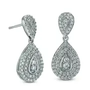 1 CT. T.W. Composite Diamond Frame Pear-Shaped Drop Earrings in 10K White Gold