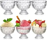 Nuenen 6 Pcs Glass Ice Cream Cups 5.1oz Tulip Clear Glass Dessert Cups Bowls Footed Parfait Glasses Small Trifle Dish for Fruit Salad Milkshake Sundae Snack Cocktail Condiment Party