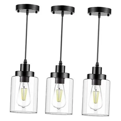 Industrial Pendant Lighting, Modern Clear Glass Shade Farmhouse Black
