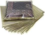KANUSHI Set of 10 Pc Transparent Saree Covers/Storage Bags With Stainless Steel Zip Lock Combo (Suitable for Single Saree Pack) (Golden)