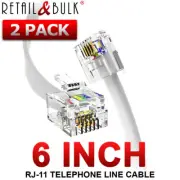 ( 2 Pack ) 6 Inch Short Telephone Cable RJ11 (6P4C) 5in Phone Line Cord, White