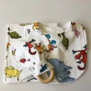 Handmade Baby Burp Cloth, Bib & Teething Ring Set ~ Dr Seuss Print