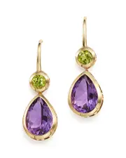 Amethyst and Peridot Drop Earrings in 14K Yellow Gold