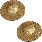 Mini Straw Hat 2Pcs 2x1 Inch Wide Brim Braided Mini Hats Realistic Mini Straw Hats for Crafts, Wine Bottles, Decorations, Jewelry/Doll Accessories Mini Hats Mini Hats for Crafts Miniature Things Mini