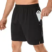[urbciety] Men's Quick Dry Running Shorts Zipper Pockets Athletic Gym Shorts Workout Jogging Quick-Dry Drawstrings 7 Inch