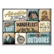 9pc Nostalgic Art Outdoor Adventure Awaits 2.2cm/4.5cm Magnet Set Fridge Decor