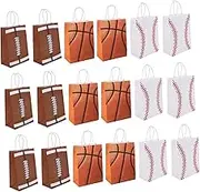 ULDIGI 24Pcs Sports Theme present Bags Lightweight Handheld Bags with Baseball Basketball Rugby Patterns for Festivals Parties and Bouquets Chic Decorative Packing