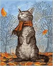 Painting by Numbers for Adults DIY Painting by Number Kit for Beginner Cat in Autumn Wind 16x20 (Self-Assembly Wooden Frame)