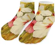 [QMNVBDS] White Hibiscus Flower Socks Ankle Length Socks Casual Short Socks for Women Men Low Cut Sports Socks Running Socks No Show Socks Ankle Socks Athletic Socks Workout Socks, Style, One Size