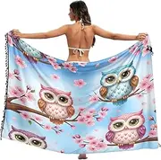 [RPLIFE] Cute Owls Swimsuit Coverup Sarong, Fringe Sarong for Summer Beach/Pool, Large, Cute Owls(3), Large
