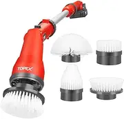 [TOPEX] 20V Cordless Power Scrubber Rechargeable Electric Bathroom Scrubber Shower Scrubber Cleaning Brush Household Tools w/Extension Handle & 4 Replaceable Brush Heads, 2 Speeds Power Scrubber Brush