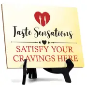 Taste Sensations: Satisfy Your Cravings Here Table Sign with Stand (6x8“)