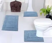Classy Bathmat 100% Cotton Bathroom Rugs Set, 3 Piece Set with Contour Blue