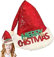 Christmas Santa Hat,Cute Sequin Santa Hat Christmas Hat | Unisex Christmas Cloth Deer Antler Holiday Decor for Adults & Kids