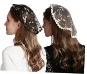 Chapel Cap Embroidery Head Covering Christian Veil Chapel Veil V49 Black+ivory