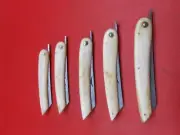Custom Handmade 5Pcs Damascus Friction Folder knife With Leather Sheath A40